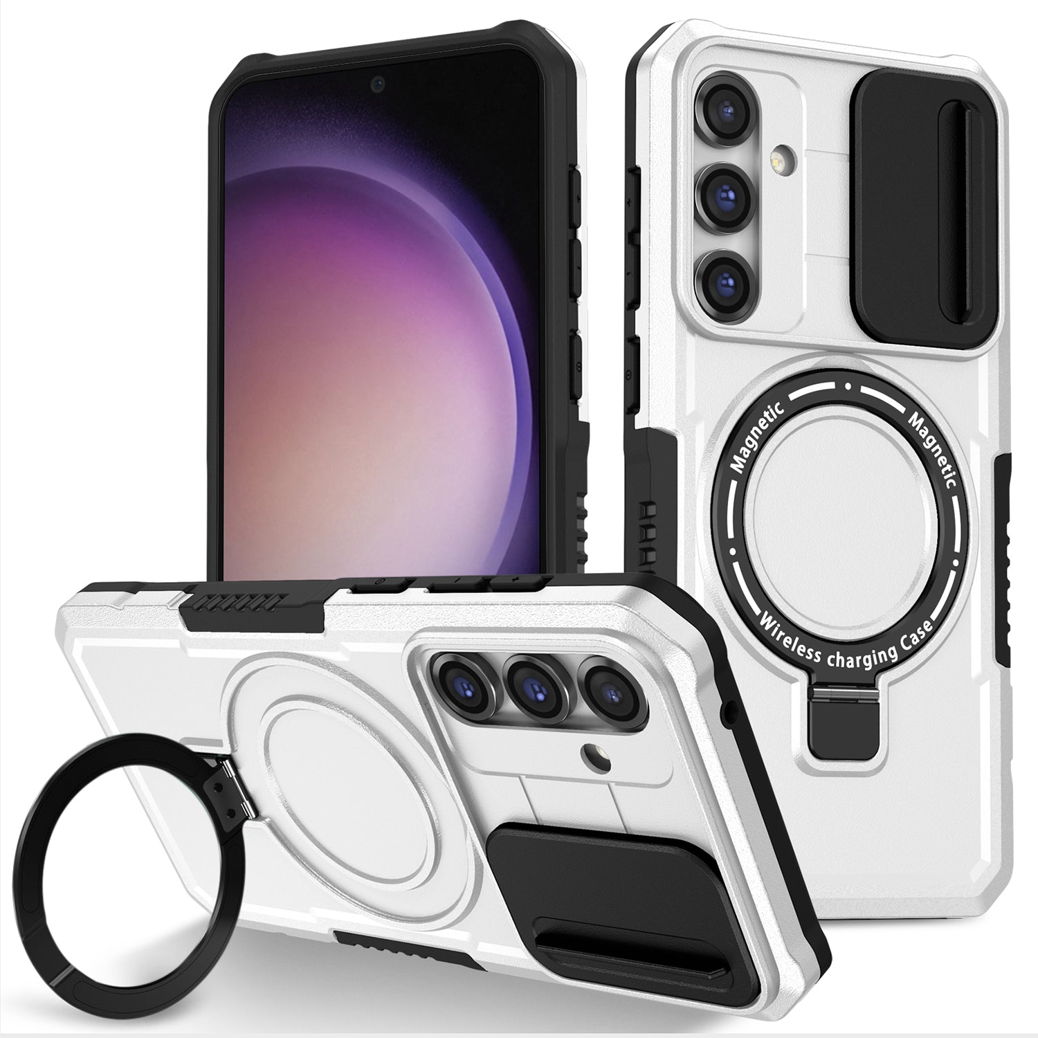 Compatible with MagSafe PC TPU Case for Samsung Galaxy S23 FE Kickstand Anti-Drop Phone Shell with Sliding Lens Cover Compatible with MagSafe PC TPU Case for Samsung Galaxy S23 FE Kickstand Anti-Drop Phone Shell with Sliding Lens Cover